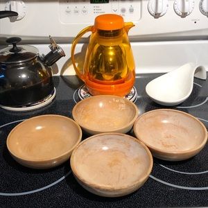 Vintage Mid Century Set of 4 Red Wood Bowls 6”